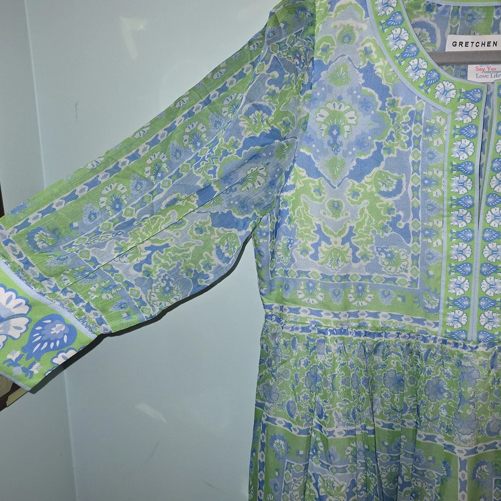 Gretchen Scott Borderline Maxi Dress Watteau Vibrant Green and Blue - Picture 7 of 11